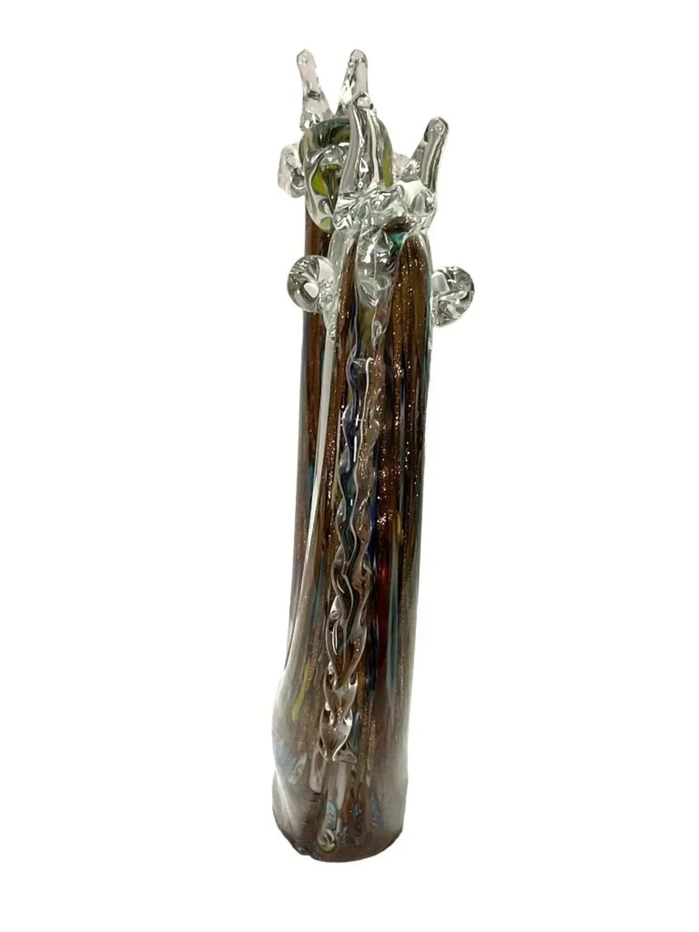 Large Giraffe Art Glass Sculpture Multicolor Millefiori Double Headed Stretched - Picture 7 of 9